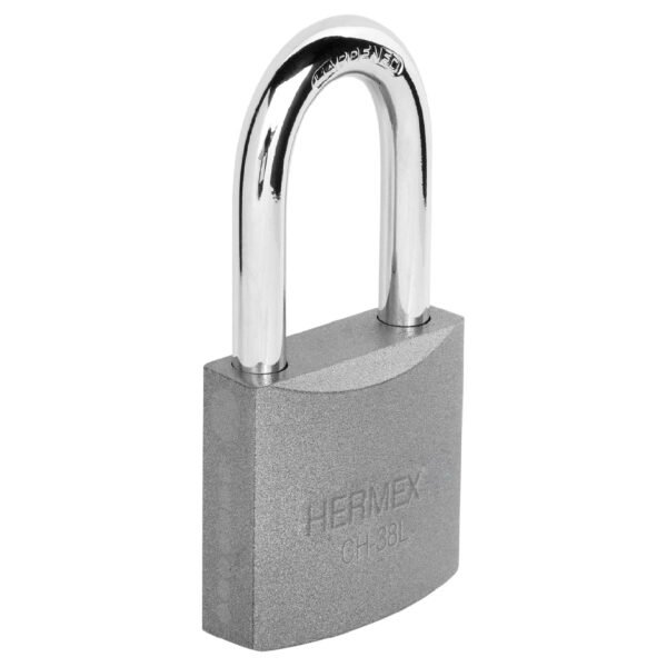 Candado de hierro 38 mm gancho largo en caja HERMEX 43323