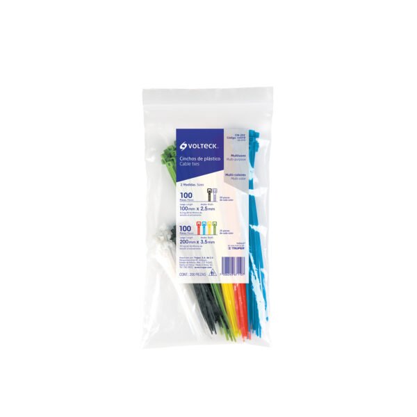 Bolsa con 200 cinchos plásticos en colores surtidos Volteck 44019