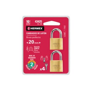 CL-20.jpg Blíster con 2 candados de latón de 20mm con gancho corto 43425