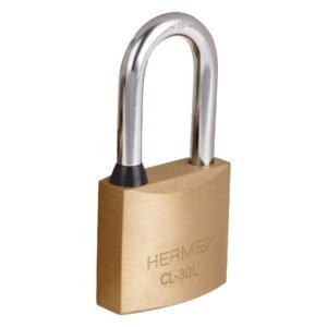 Candado de latón 30 mm gancho largo en blíster HERMEX 43436