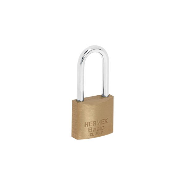 Candado de latón 30 mm gancho largo en blíster HERMEX BASIC 23516