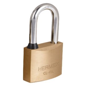 Candado de latón 45 mm gancho largo en blíster HERMEX 43438