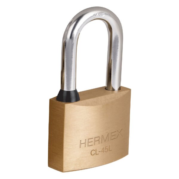 Candado de latón 45 mm gancho largo en blíster HERMEX 43438
