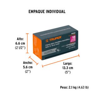 Caja con 5000 clavos calibre 18 50 mm para CLNE-18 Truper 18269