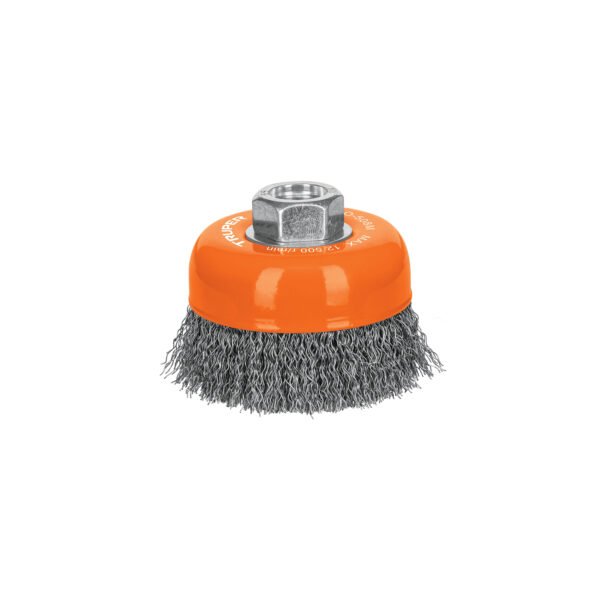 Carda copa 3 alambre ondulado fino eje M14 Truper 14180
