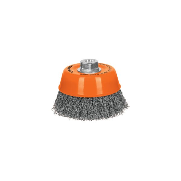 Carda copa 5 alambre ondulado grueso eje 5/8-11 Truper 17533