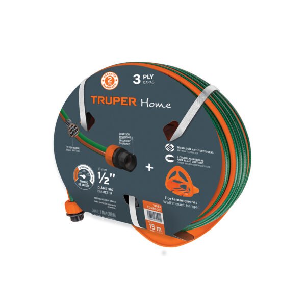 Combo manguera MAN-15X1/2RE y portamanguera GAN-MA Truper 10883