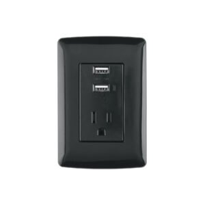 Contacto aterrizado + 2 puertos USB negro línea Italiana 47590