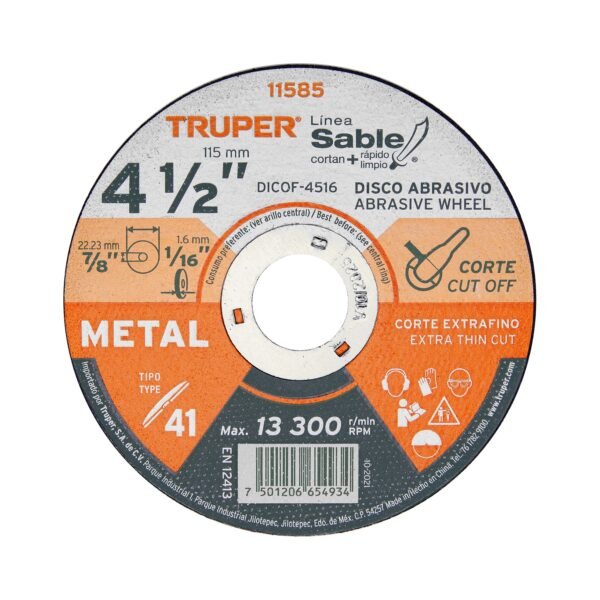 Disco Tipo 41 de 4-1/2 x 1.6 mm corte fino de metal Sable 11585