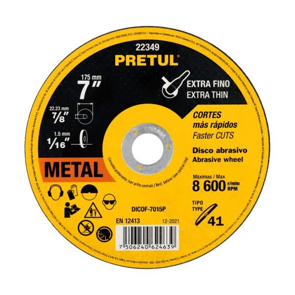 Disco Tipo 41 de 7 x 1.5 mm corte fino de metal Pretul 22349