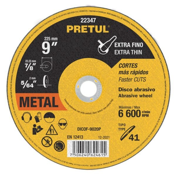 Disco Tipo 41 de 9 x 2 mm corte fino de metal Pretul 22347