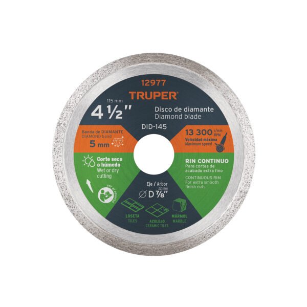Disco de diamante de 4-1/2 x 1.6 mm rin continuo TRUPER 12977