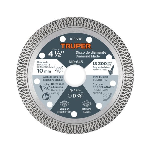 Disco de diamante 4 1/2 corte porcelanato Truper 103696