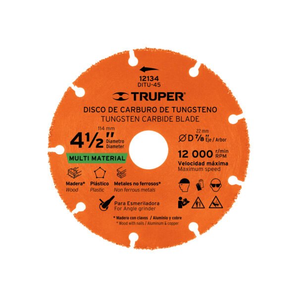 Disco 4-1/2 multimaterial de carburo de tungsteno TRUPER 12134