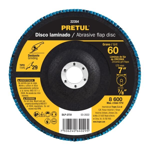 Disco laminado 7 grano 60 centro 7/8 fibra PRETUL 22354