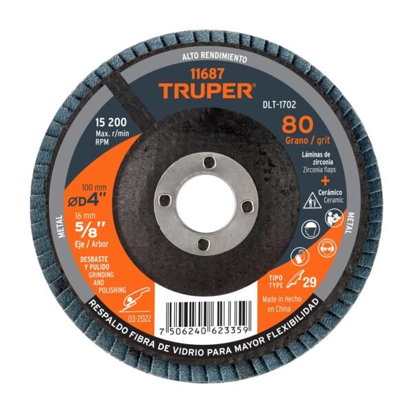Disco laminado 4 grano 80 centro 5/8 fibra TRUPER 11687