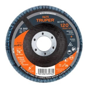 Disco laminado 4-1/2 grano 120 centro 7/8 fibra TRUPER 11675