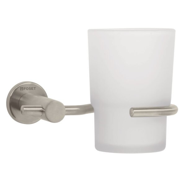 Portavaso cepillero satín con vaso de vidrio Foset Element 49674