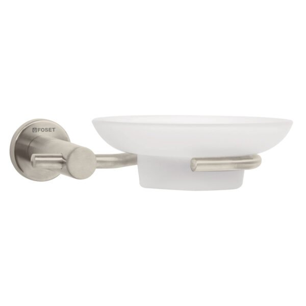Jabonera metálica satín con plato de vidrio Foset Element 49675