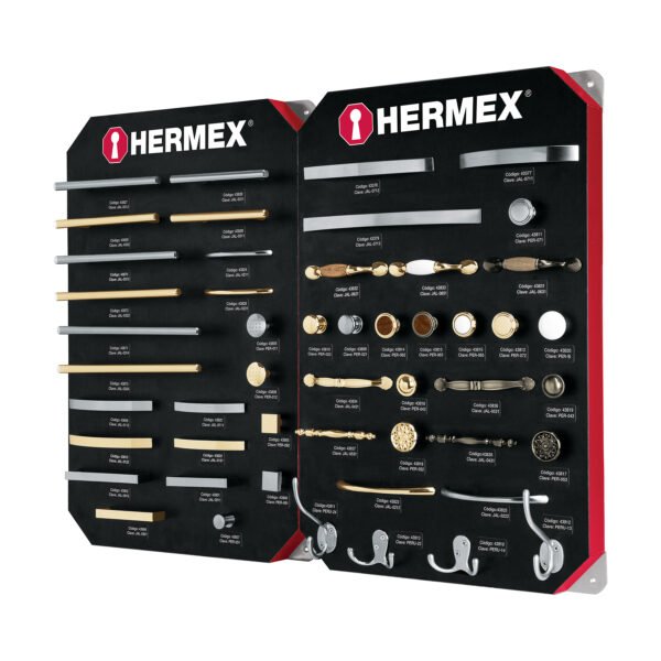 Exhibidor con jaladeras y perillas 2 tableros HERMEX 53002