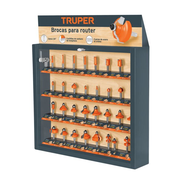 Exhibidor con 30 brocas para router Truper 55218