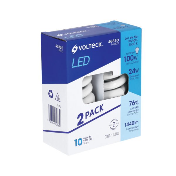 Pack 2 lámparas espiral T4 24 W luz de día blíster Volteck 46850
