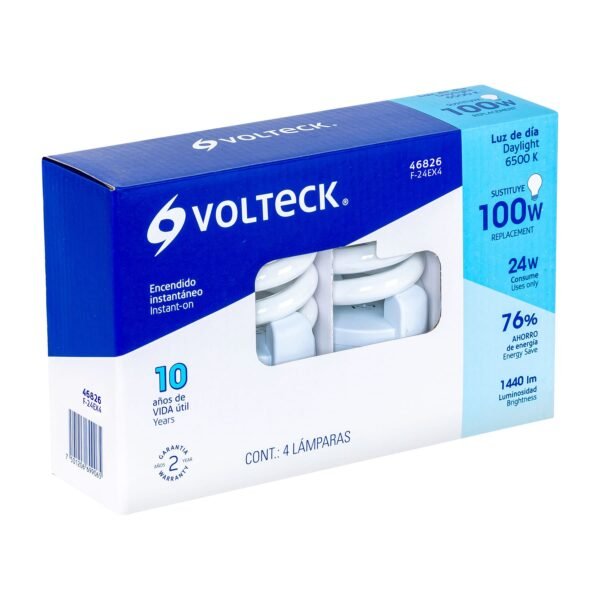 Pack 4 lámparas espiral T4 24 W luz de día caja Volteck 46826