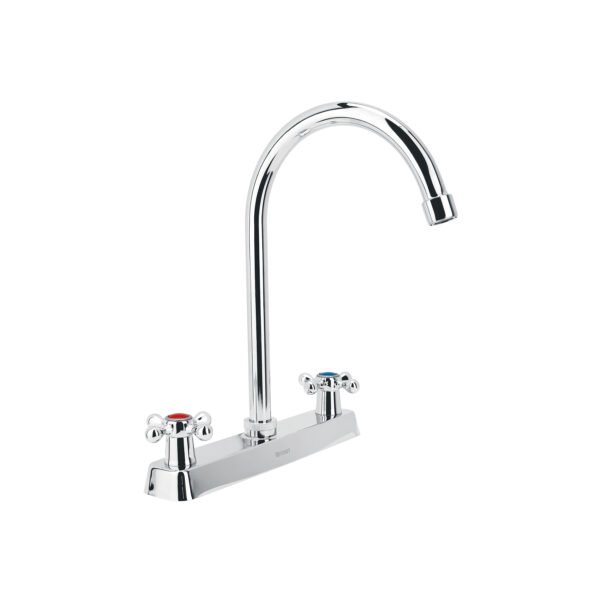 Mezcladora 8 fregadero cromo cuello curvo cruceta BASIC 45620