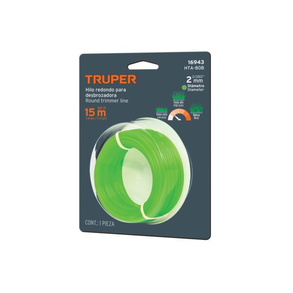 Hilo redondo para desbrozadora 2mm x 15m tarjeta TRUPER 16943