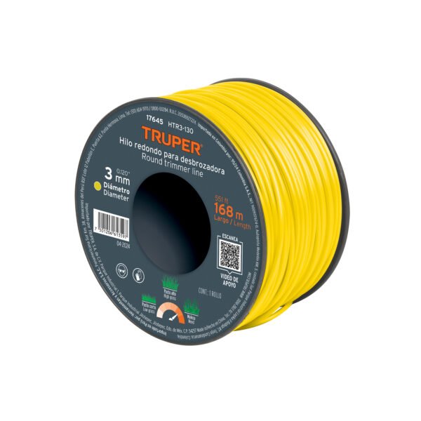 Hilo redondo para desbrozadora 3mm x 168m carreteTRUPER 17645