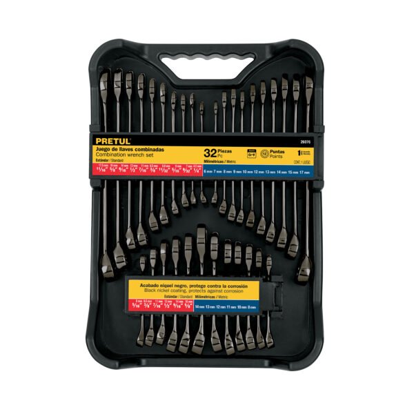 Juego de 32 llaves combinadas std y mm gun metal Pretul 26076