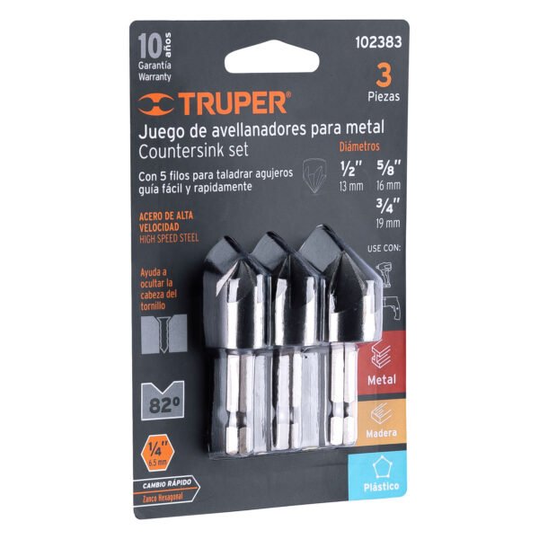 Juego de 3 avellanadores HSS Truper 102383