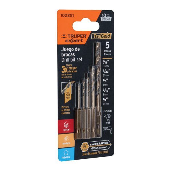 Juego de 5 brocas HSS para metal zanco cambio rÃ¡pido Expert 102251