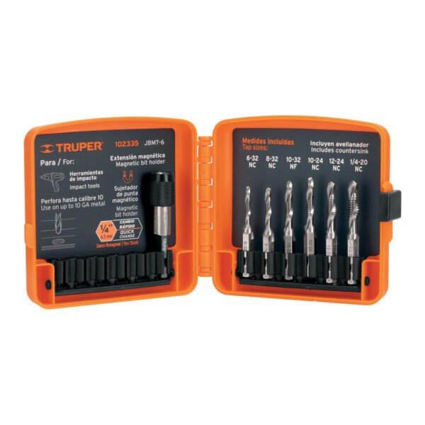 Juego de 6 brocas HSS con machuelo para metal Truper 102335