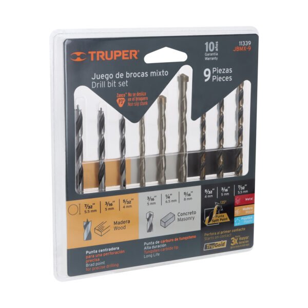 Juego de 9 brocas para metal concreto y madera Truper 11339