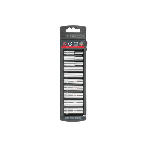 Juego de 10 dados largos cuadro 1/4 std Truper 14167