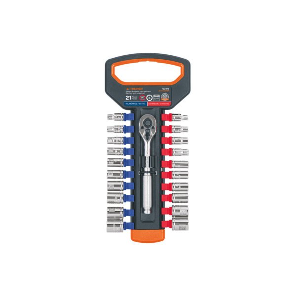 Juego de dados mm y std con matraca cuadro 1/4 Truper 103108