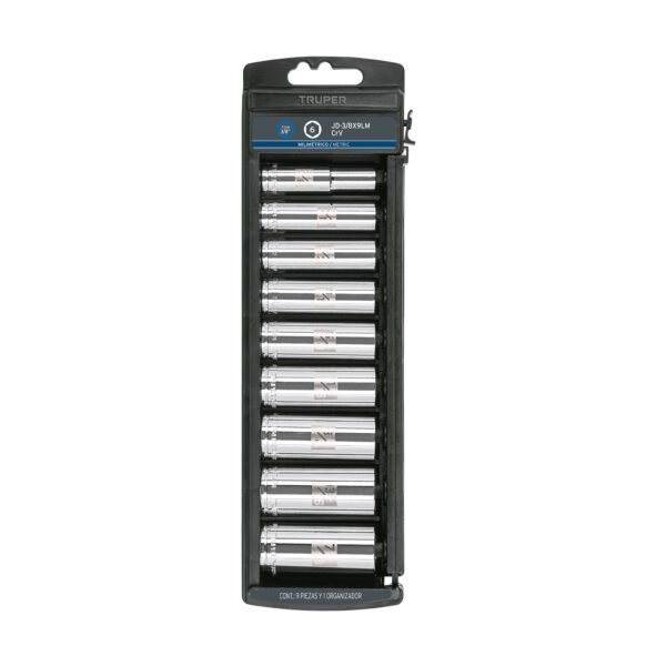 Juego de 9 dados largos cuadro 3/8 mm Truper 14173