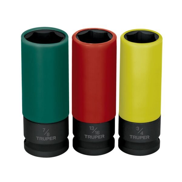 Juego 3 dados largos 1/2 impacto protección plástica 6p std 100941