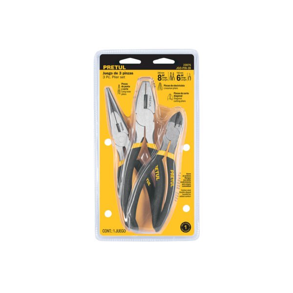 Juego de 3 pinzas 2 de 6 y 1 de 8 mangos de PVC Pretul 23975