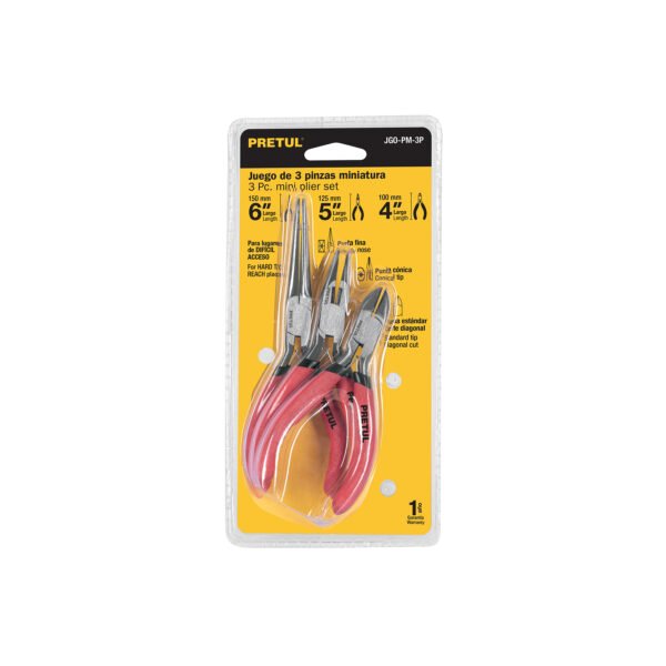 Juego de 3 mini pinzas mangos de PVC Pretul 20016
