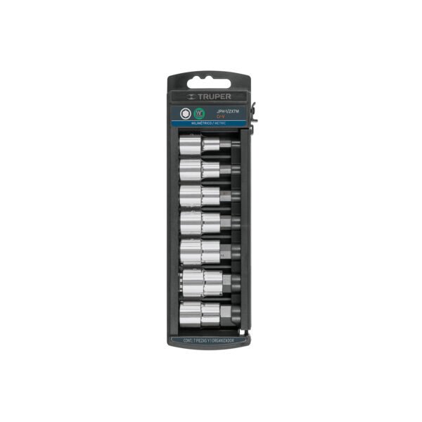 Juego de 7 dados cuadro 1/2 punta hexagonal mm Truper 102238