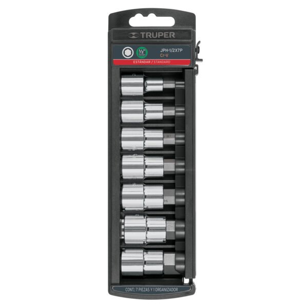 Juego de 7 dados cuadro 1/2 punta hexagonal std Truper 102239