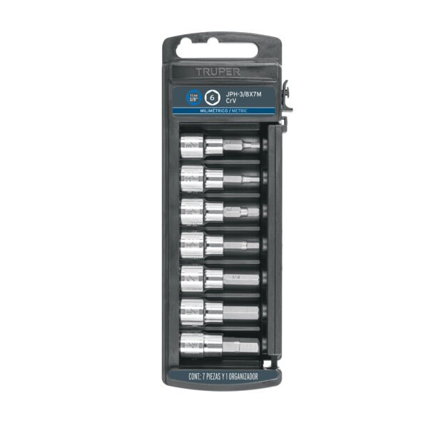 Juego de 7 dados cuadro 3/8 punta hexagonal mm Truper 14170