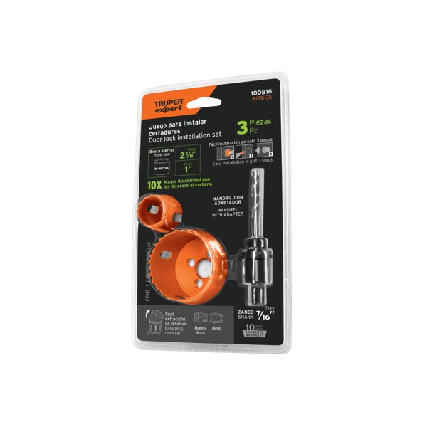 Juego de 3 piezas para instalar cerraduras Truper Expert 100816