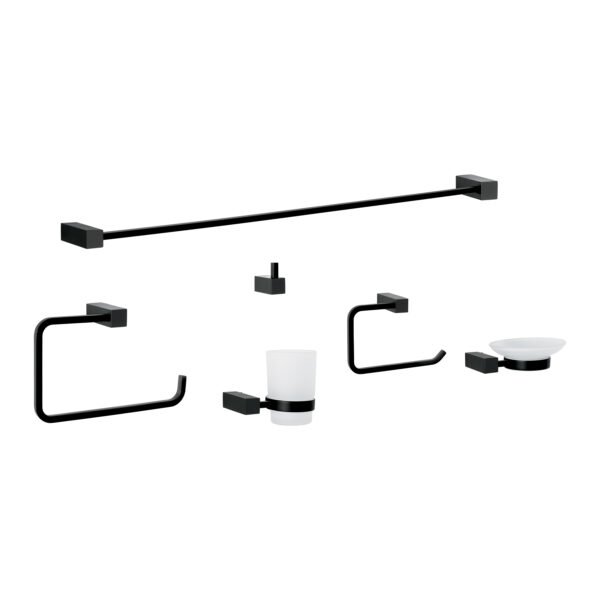 Juego de 6 accesorios para baño negro FOSET KUBO 44332