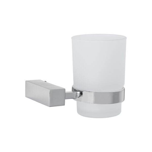 Portavaso cepillero con vaso de vidrio cromo FOSET KUBO 44399