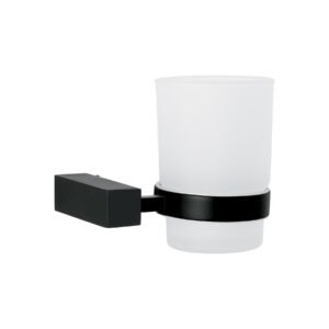 KUA-71M.jpg Portavaso cepillero con vaso de vidrio negro FOSET KUBO 44410