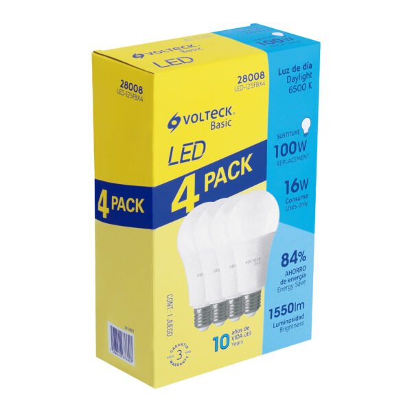 Pack de 4 lámparas LED A19 16 W (equiv. 100 W) luz de día 28008