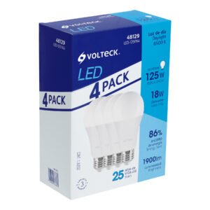 Pack de 4 lámparas LED A19 18 W (equiv. 125 W) luz de día 48129